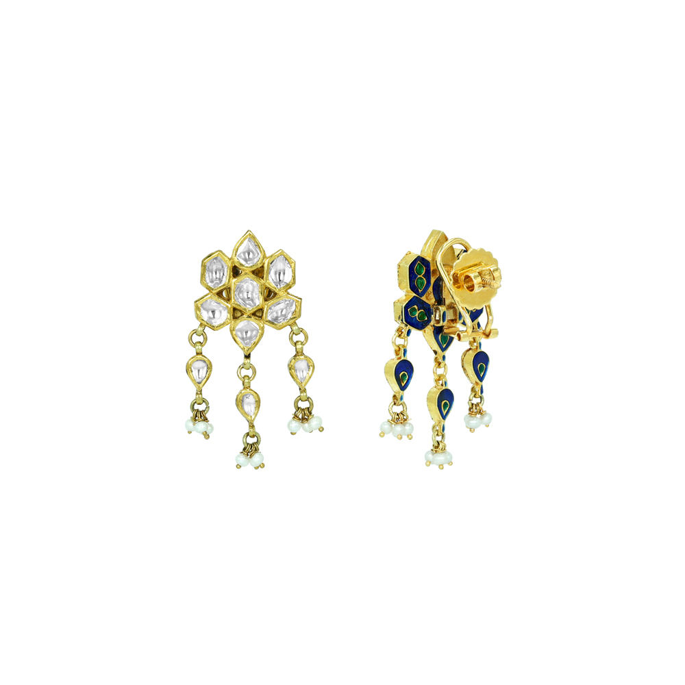 Polki Floral Earrings with Pearls